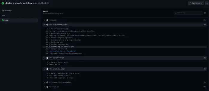 The Step view shows information about each step that runs and the output from it. This is great when debugging an workflow that fails.