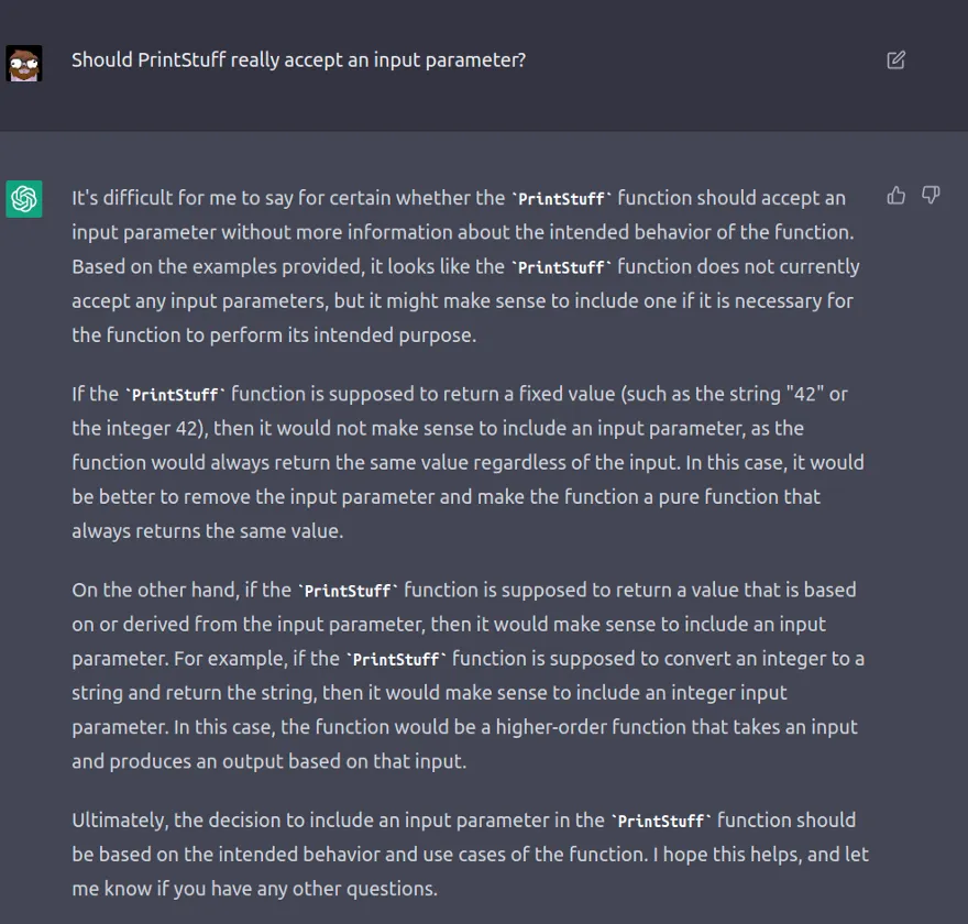 ChatGPT recognized that it does not currently accept a parameter, but explains that it makes sense if it would