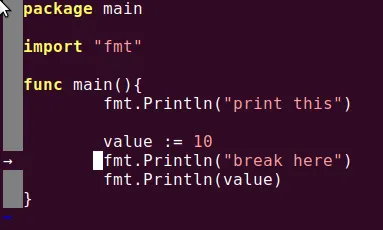 Arrow shows that we are debugging the current row