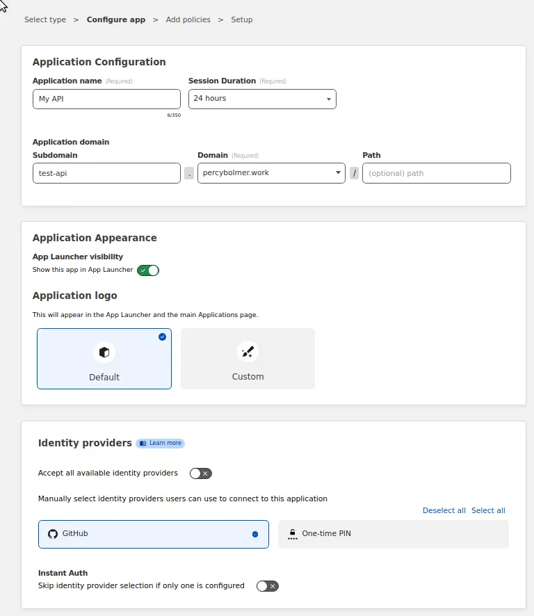 Configuring how to access this Application