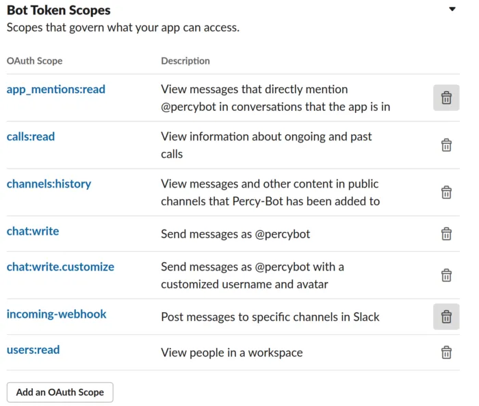 All scopes currently needed to make to bot run