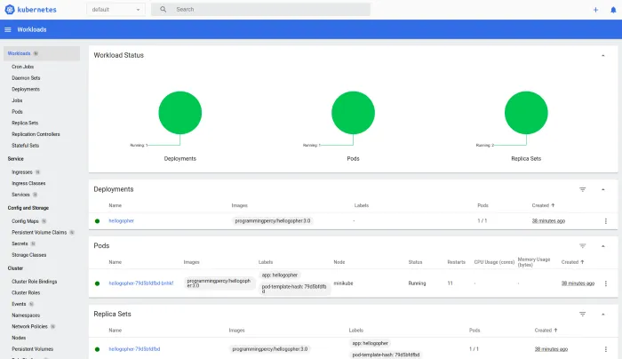 Kubernetes dashboard — visualizing the cluster