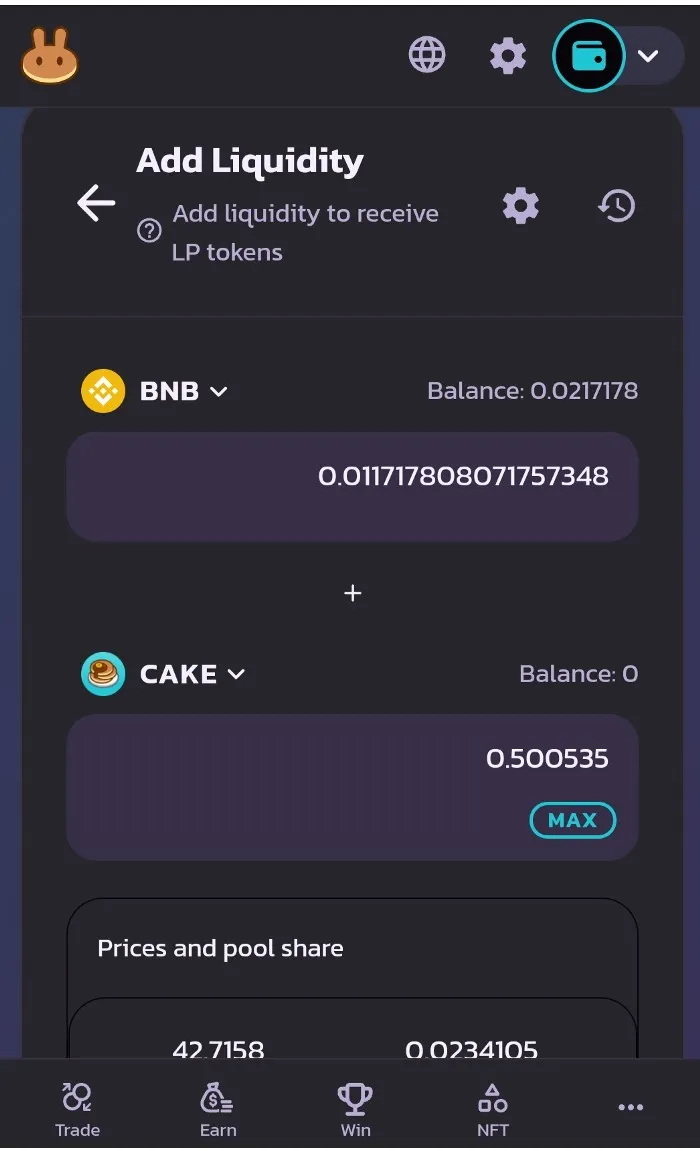 PancakeSwap — Adding Liquidity