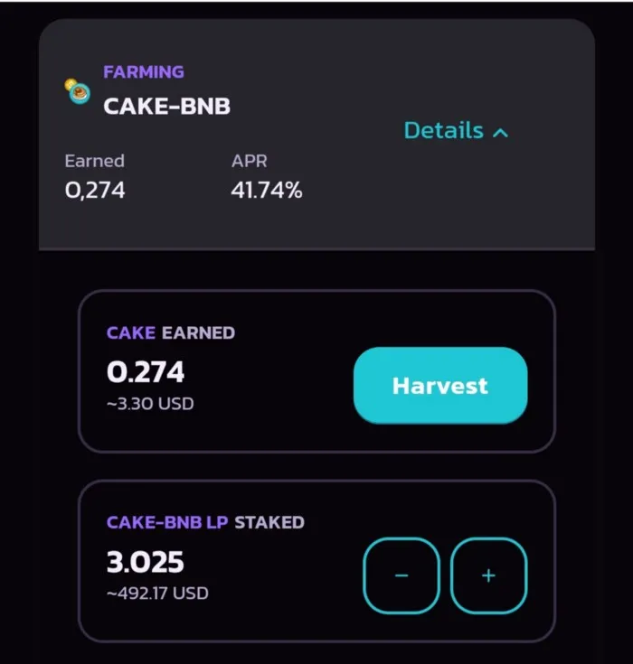 PancakeSwap — Farming in the CAKE-BNB Pool.