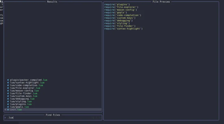 Pressing <Leader>ff opens file search