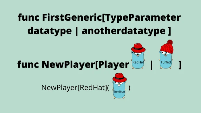 Beginning to learn generics by providing Type Parameters to a first function. Image by Percy Bolmér. Gopher by Takuya Ueda, Original Go Gopher by Renée French (CC BY 3.0)