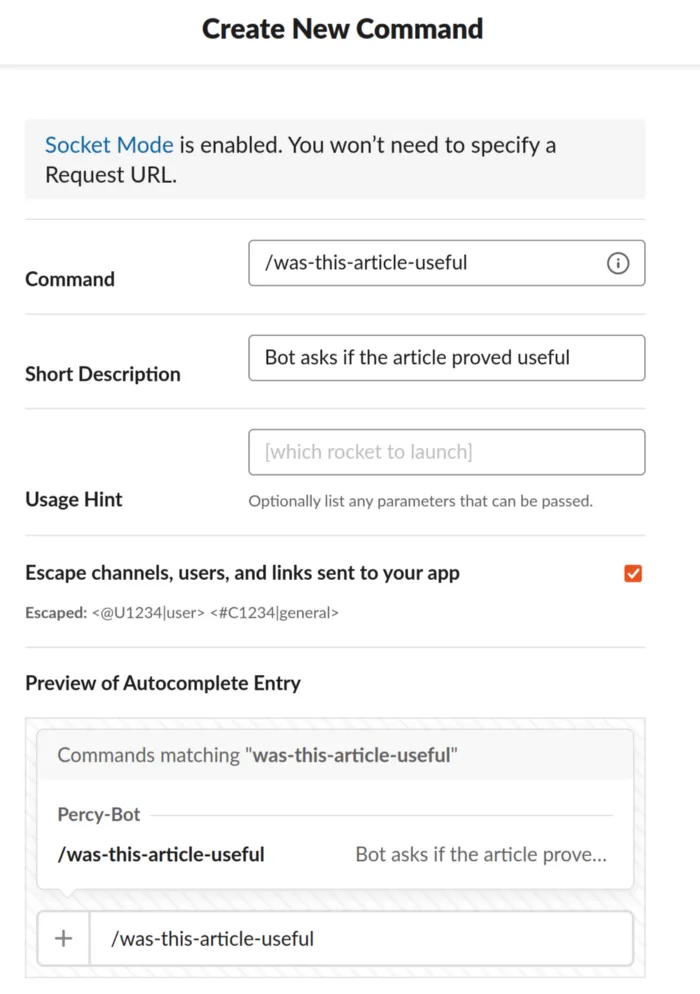 Slack — Adding the new command