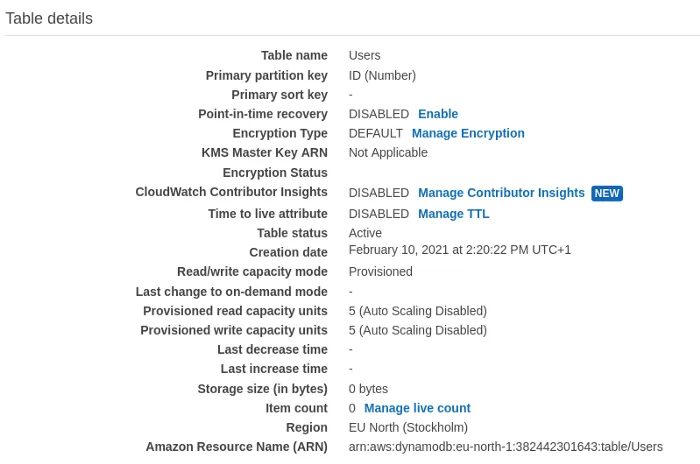 AWS DynamoDB — ARN is needed for later usage