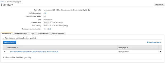 AWS IAM — Adding a new Inline Policy to the greeter role