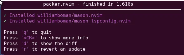 PackerInstall shows the packages installed successfully