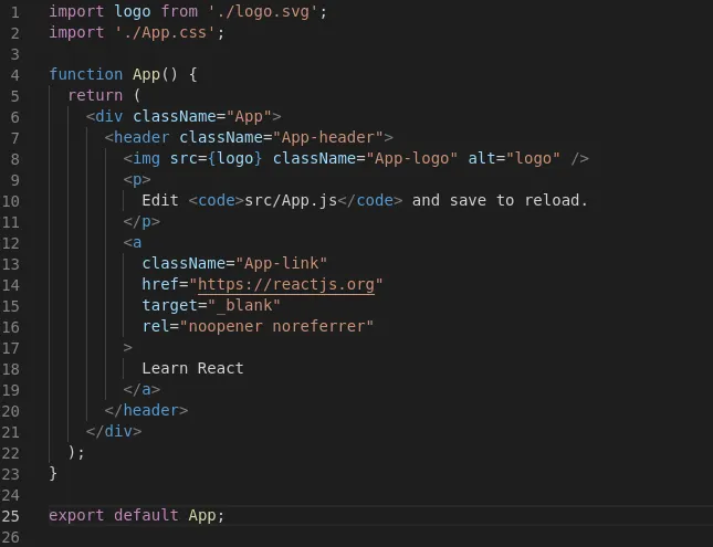 This is how the original App.js looks like