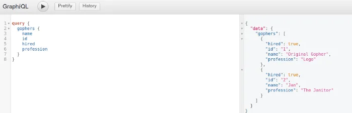 GraphiQL — Query to fetch all values available for Gophers
