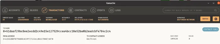 Ganache — Transactions overview